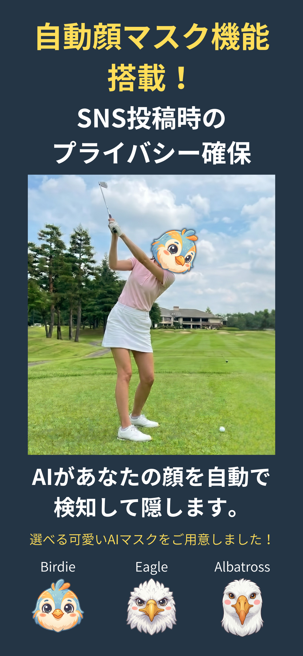 自動顔マスクでプライバシー確保